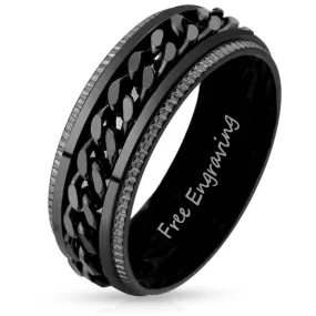 Personalized Men's Black Chain Spinner Ring - Engraved Handwriting Ring