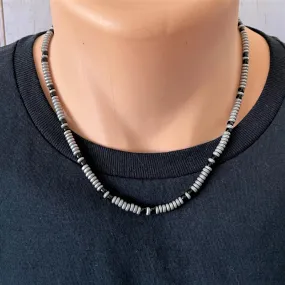 Silver Matte Hematite and Black Toho Beaded Necklace