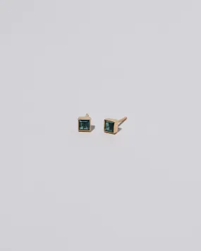 Square Frame Stud Earrings - Teal Tourmaline