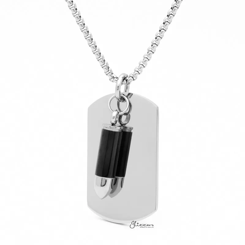 Stainless Steel Dog Tag with Bullet Pendant - Black