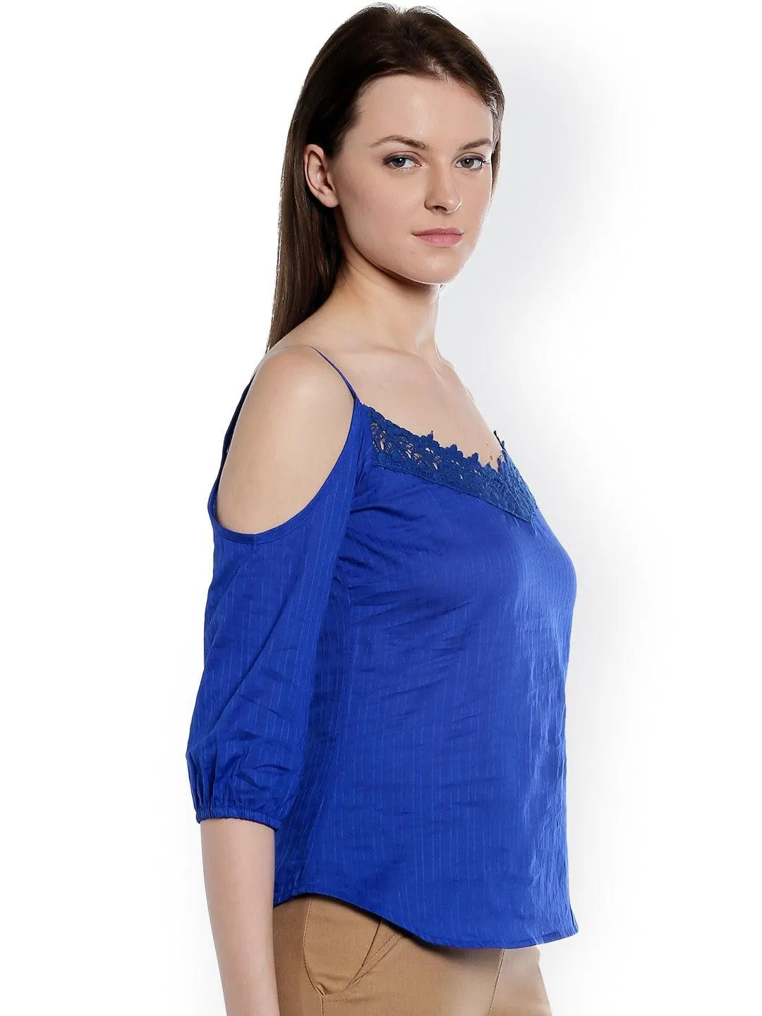 Style Quotient Women Blue Shoulder Straps Solid Fashion Tops