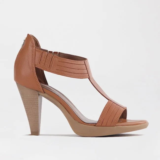 T-Bar High Heel Sandal in Tan - 10729