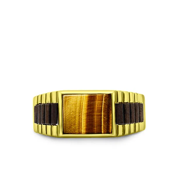 Tiger's Eye Jewelry Man Statement Solid Fine 14k Yellow Gold Men's Heavy Ring