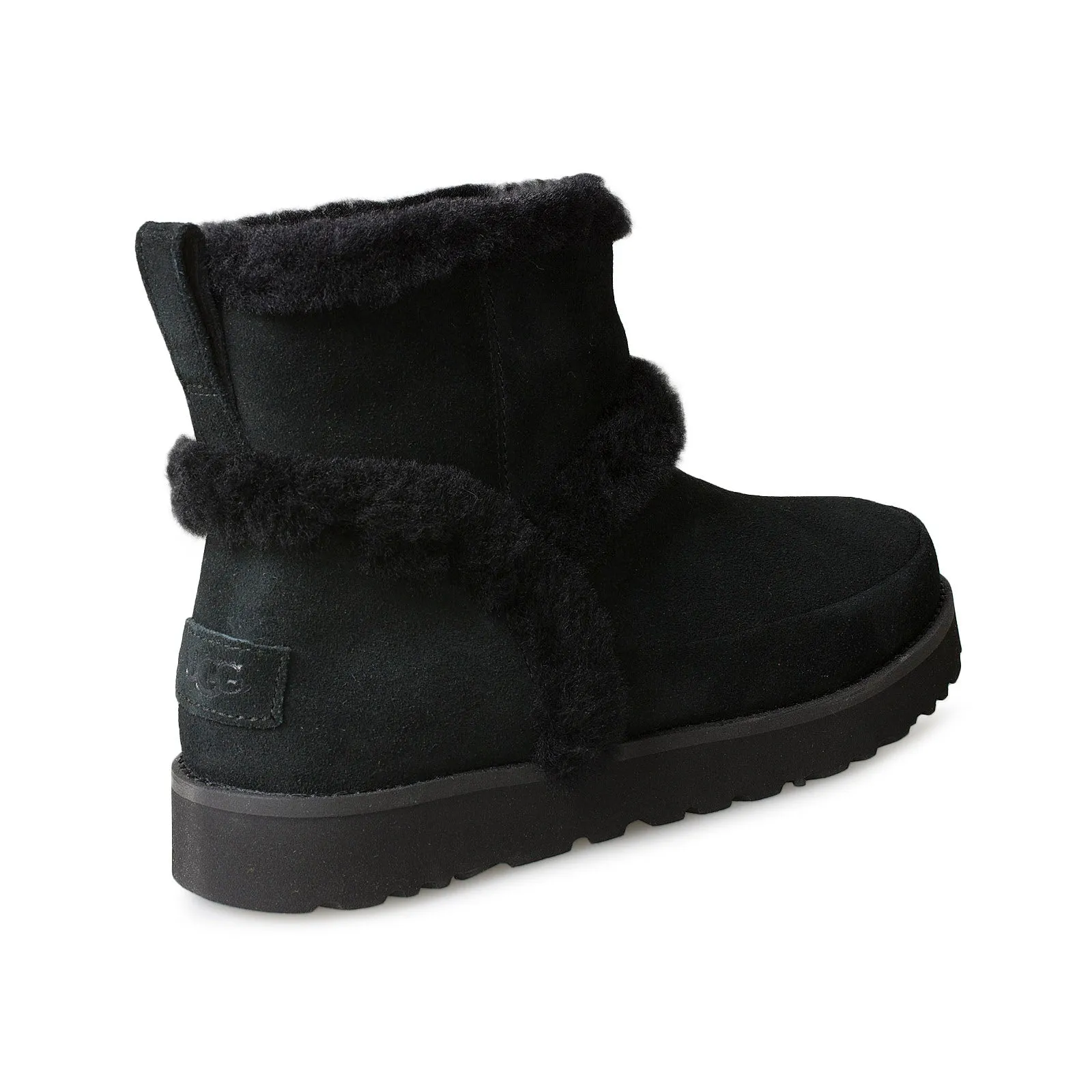 UGG Classic Mini Fluff Spill Seam Black Boots - Women's