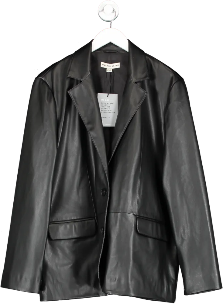 WAT. THE BRAND Black Relaxed Vegan Leather Blazer UK XS