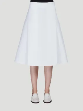 White Cotton Cady A-Line Midi Skirt