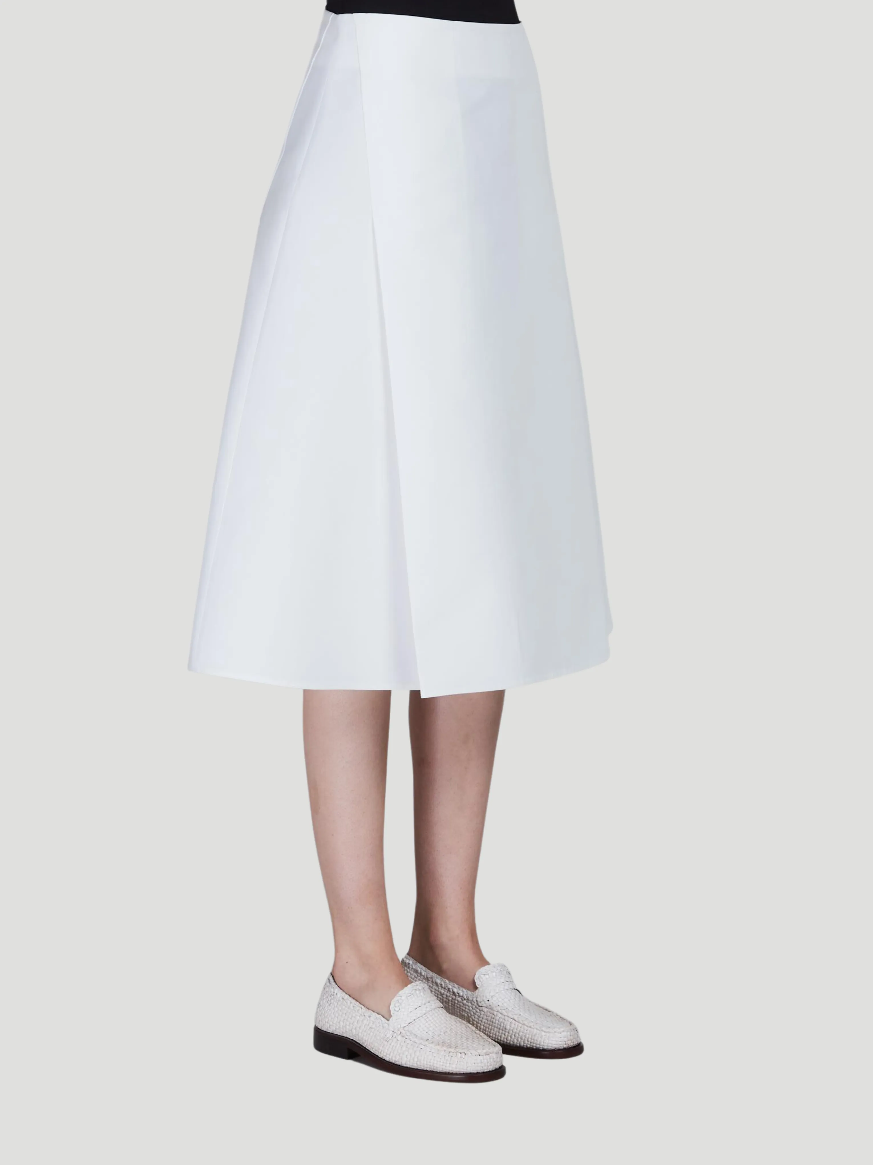 White Cotton Cady A-Line Midi Skirt